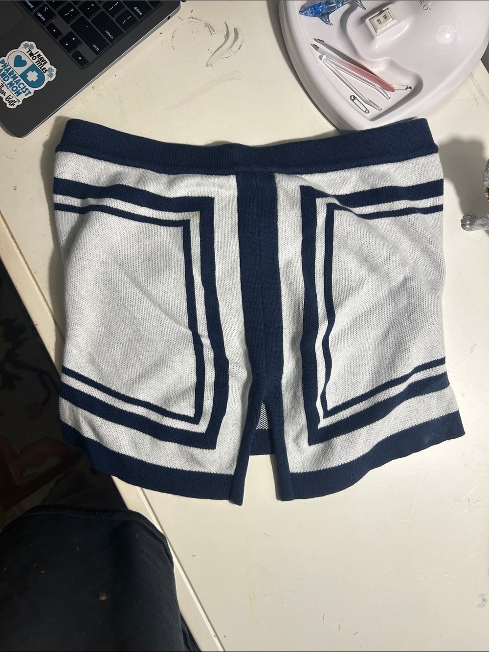 Anthropologie Navy and White Striped Knit Skort